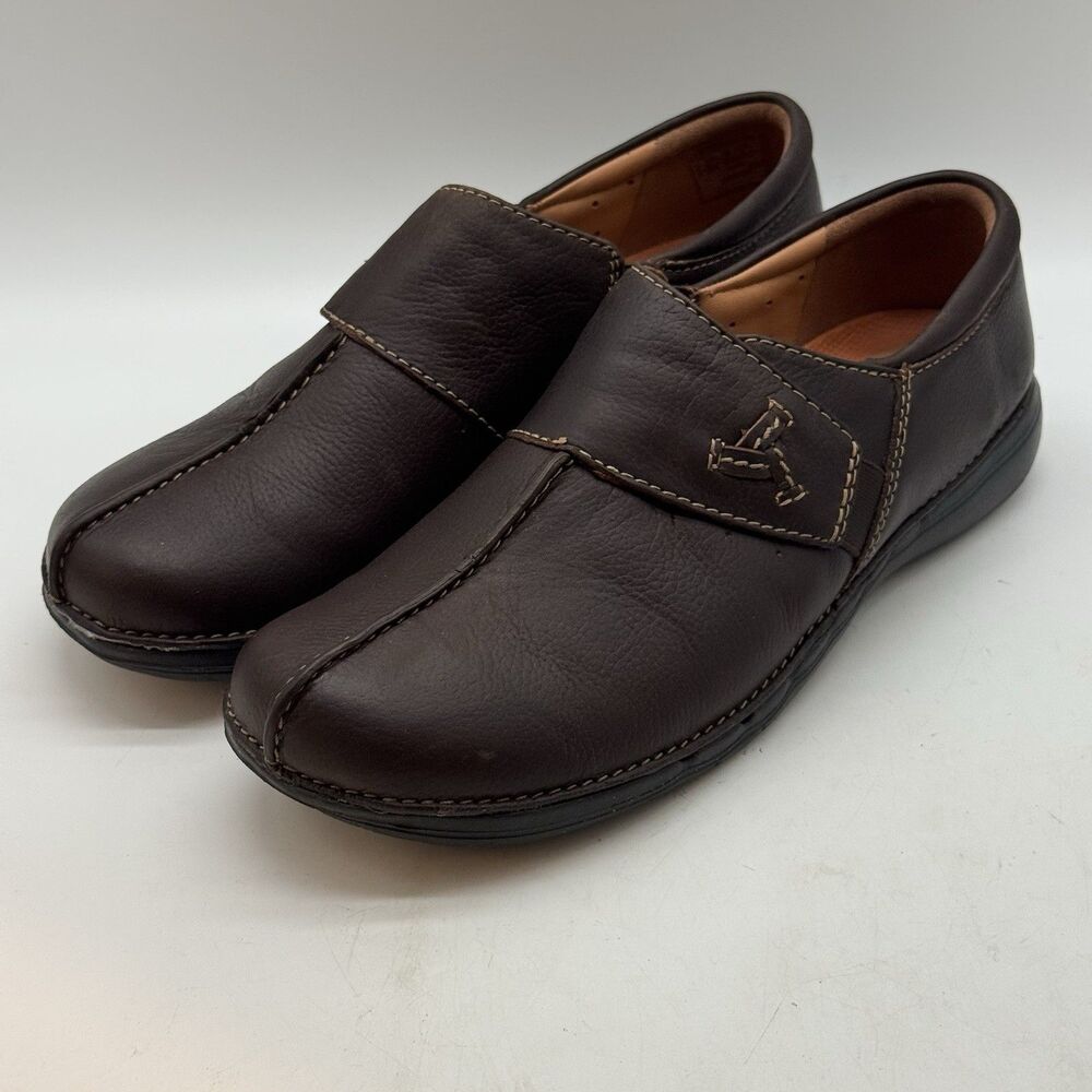 Clarks Unstructured Un Loop Ave Leather Slip-On Shoes Women's 8.5M Brown Loafers